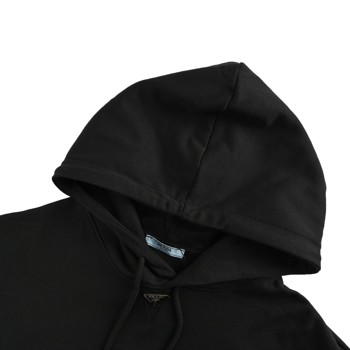 Prada Middle Logo Fleece Hoodie In Black