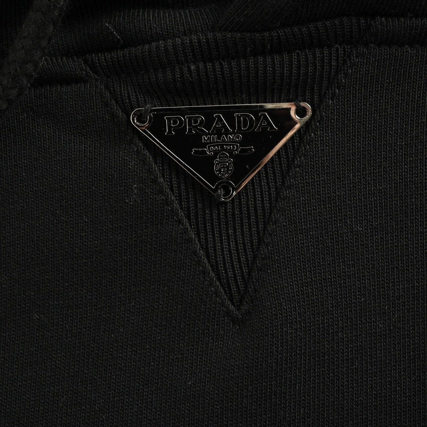 Prada Middle Logo Fleece Hoodie In Black