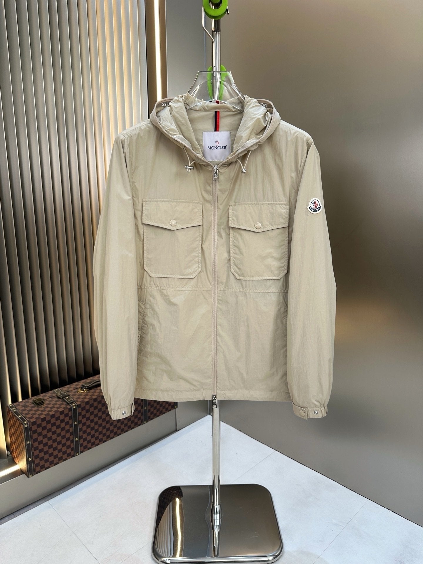 Moncler Plessur Crinkle Nylon Jacket In Beige