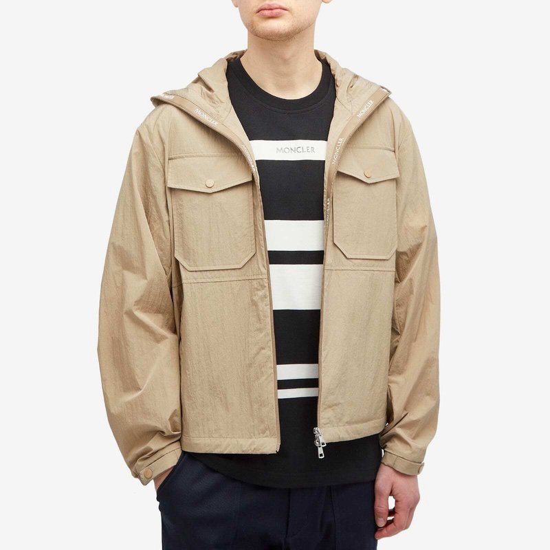 Moncler Plessur Crinkle Nylon Jacket In Beige