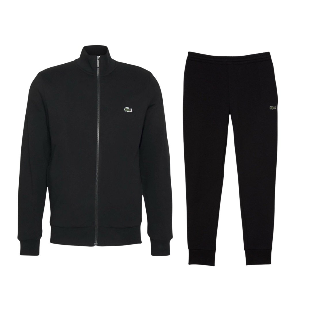 Lacoste Zipped Sweatvest Tracksuit In Black