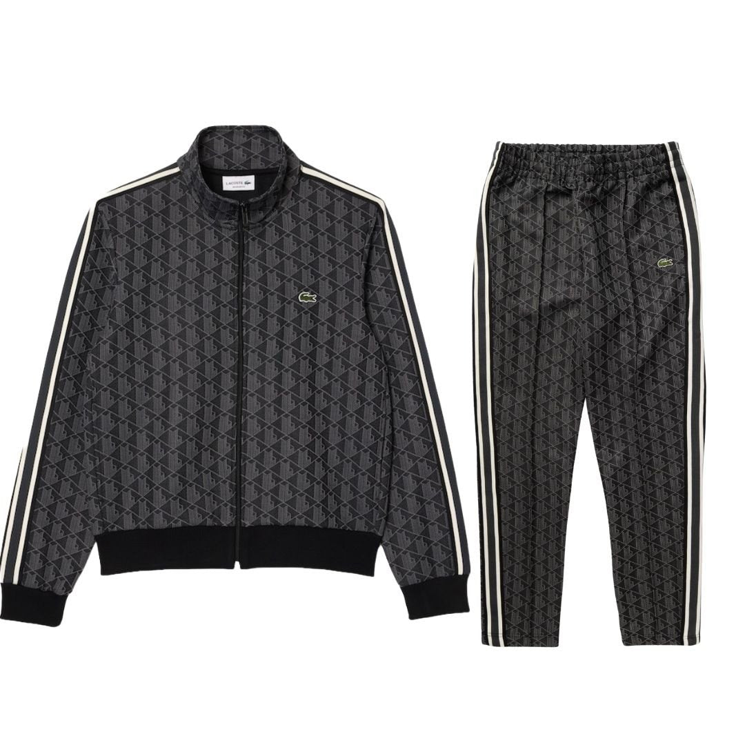 Lacoste Jacquard Monogram Tracksuit In Black