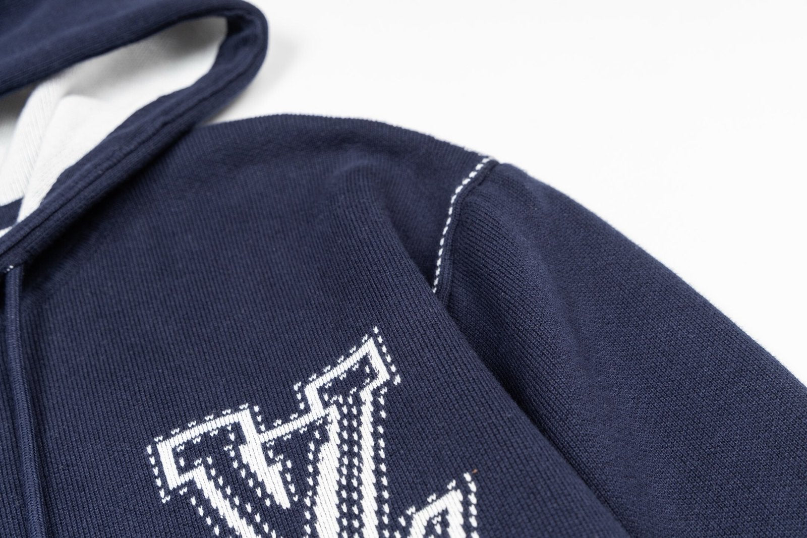 Louis Vuitton Graphic Intarsia Zipped Cotton Hoodie Navy/White