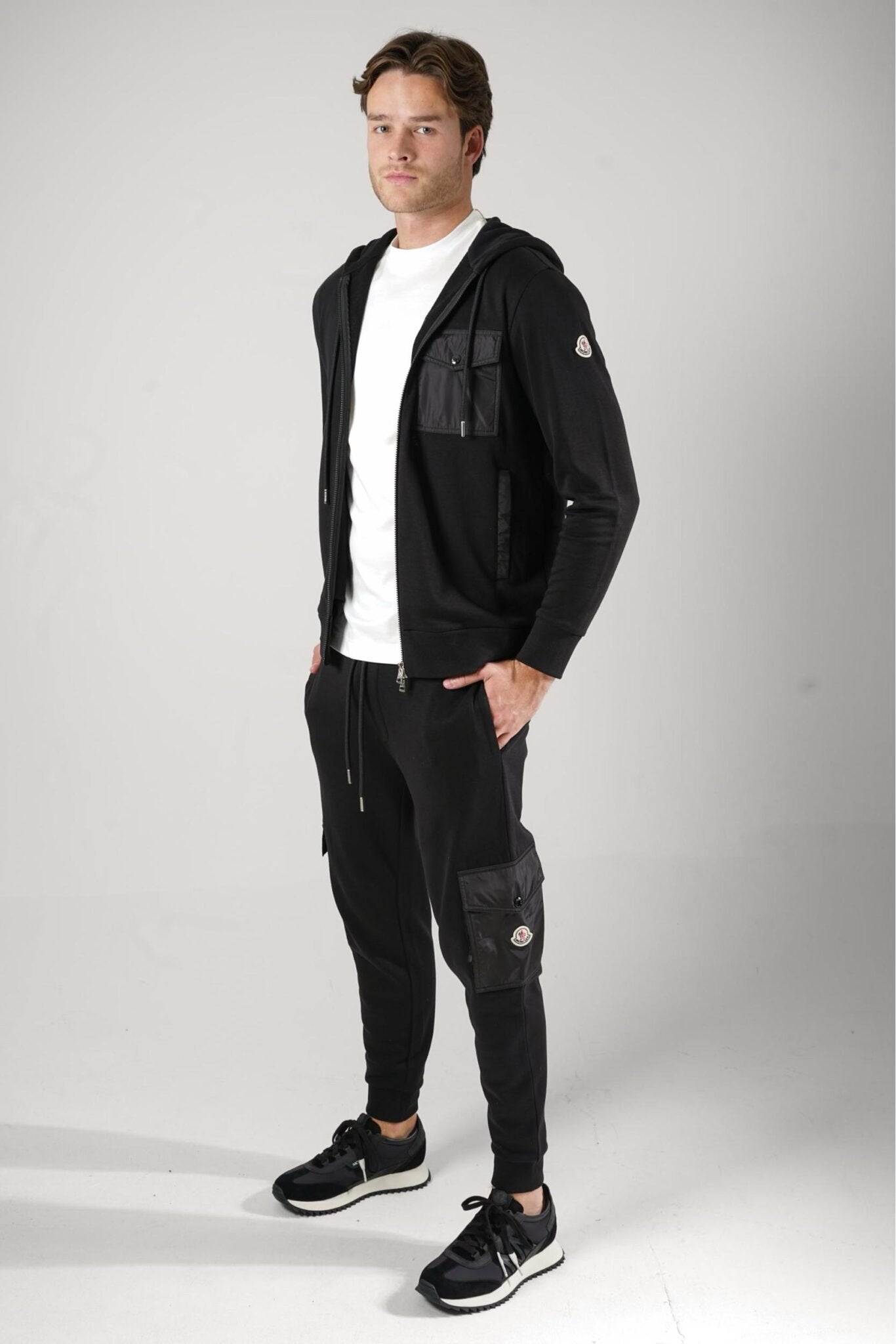 Moncler Cotton Stretch Zip Tracksuit In Black