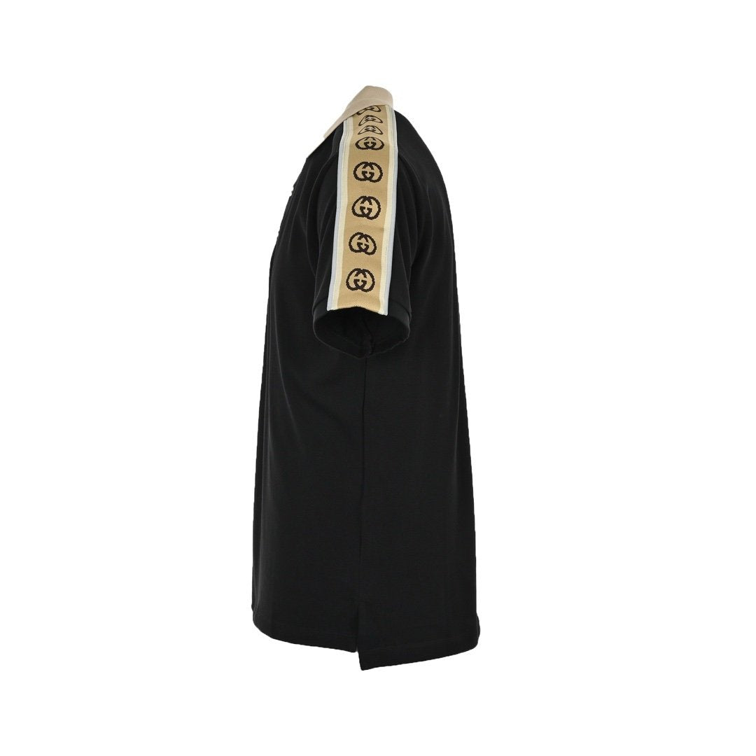Gucci Taped Black Cotton Polo Shirt