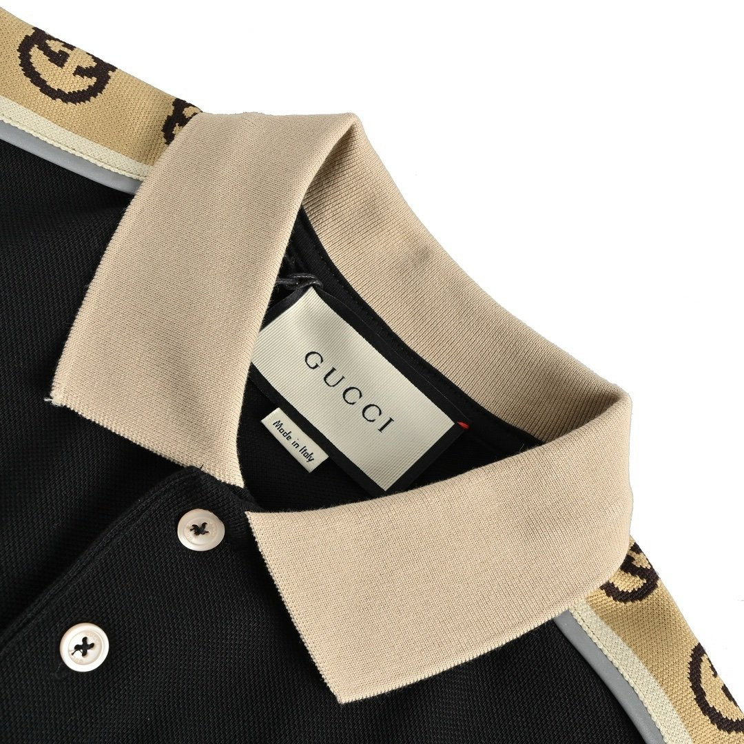 Gucci Taped Black Cotton Polo Shirt