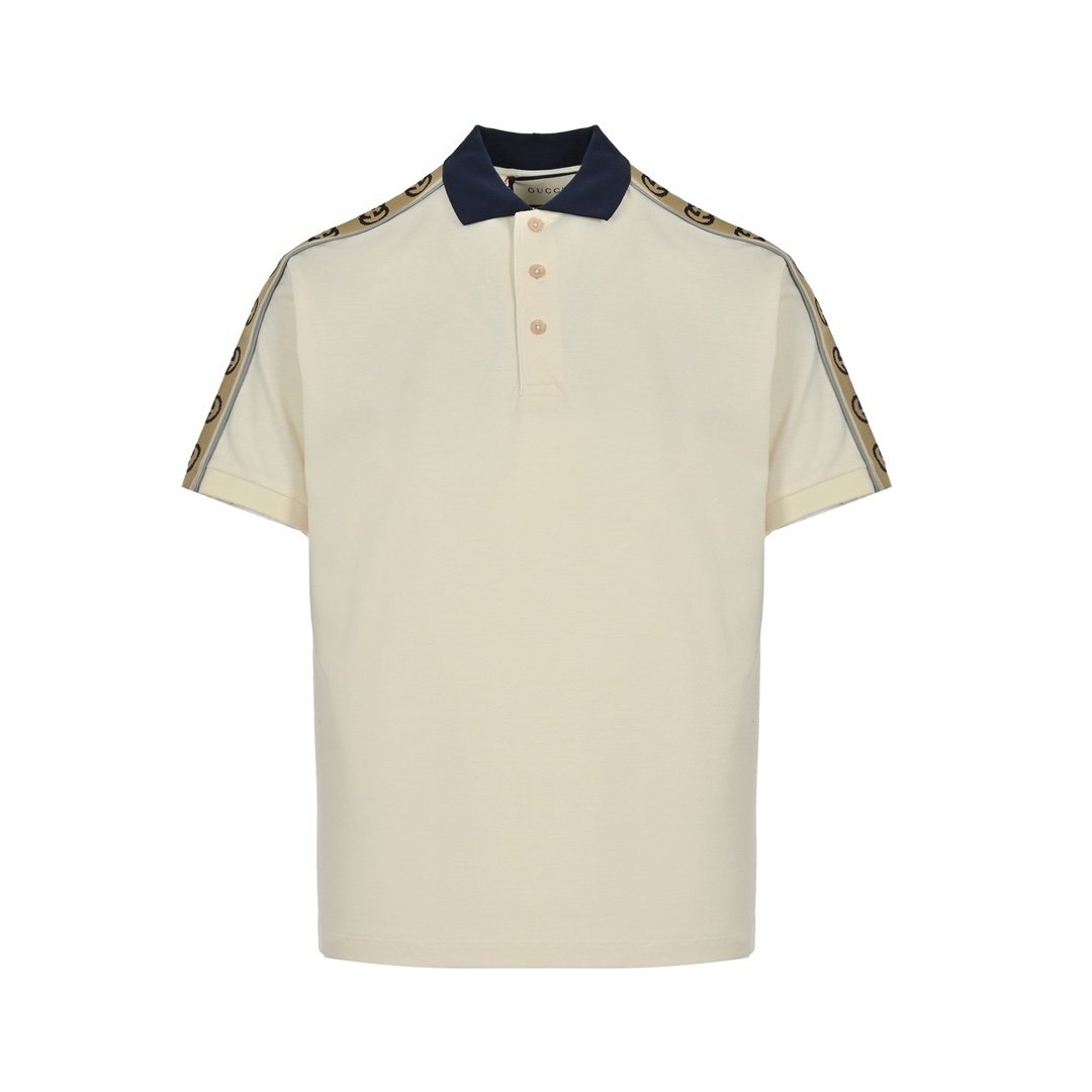 Gucci Taped White Cotton Polo Shirt