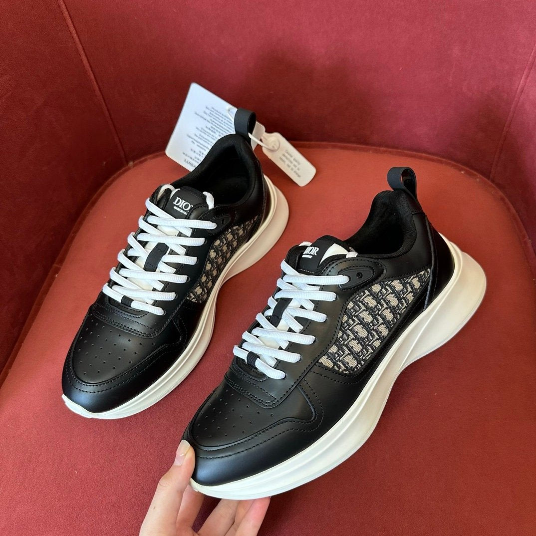 Dior B25 Oblique Black Leather White