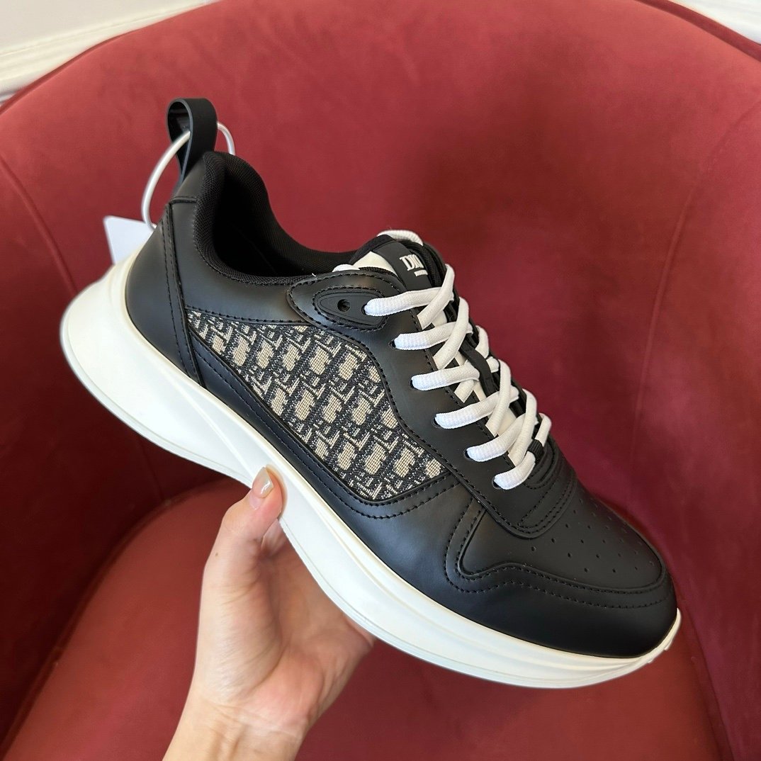 Dior B25 Oblique Black Leather White