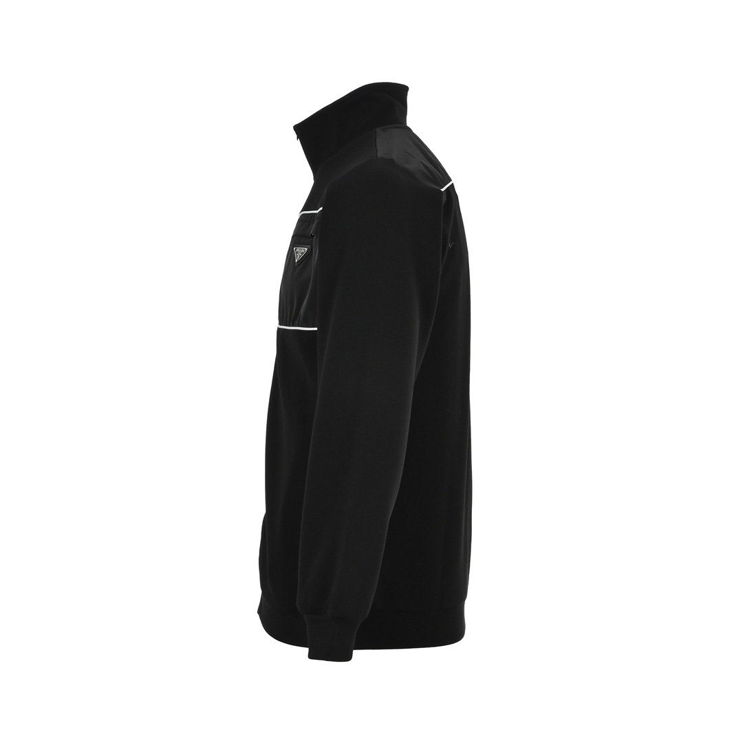 Prada Re-Nylon Logo Plaque Zip Up Jacket Black
