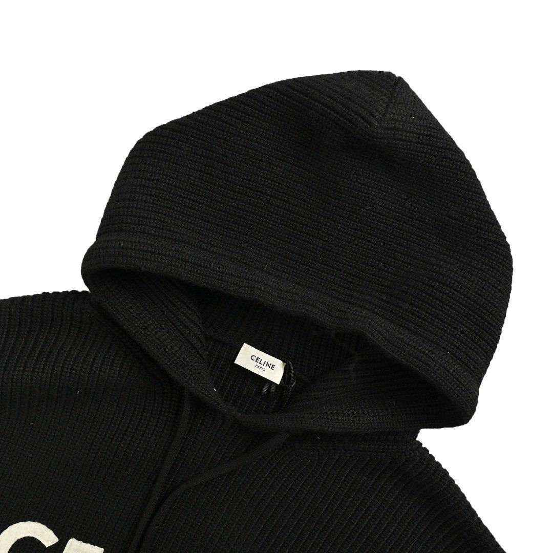 Celine Hooded Wool Hooded Sweater Black Oversized