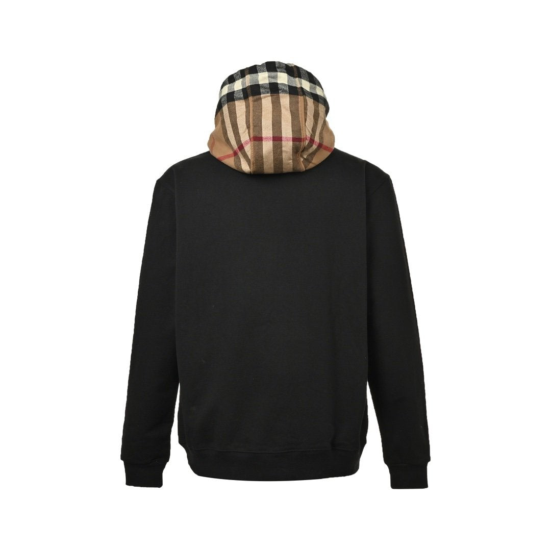Burberry Check Cotton Blend Hoodie Black