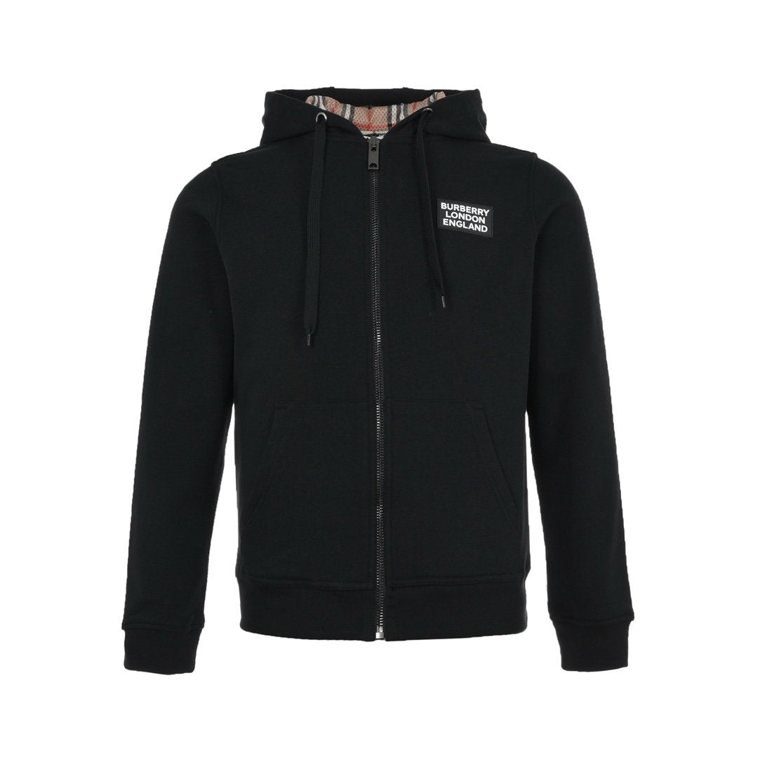 Burberry Letter Graphic Cotton Blend Zip Hoodie Black