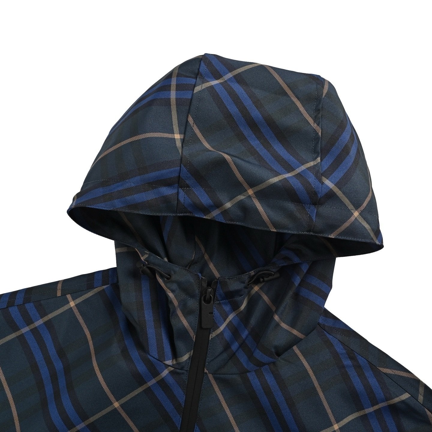 Burberry Checked Windbreaker In Blue