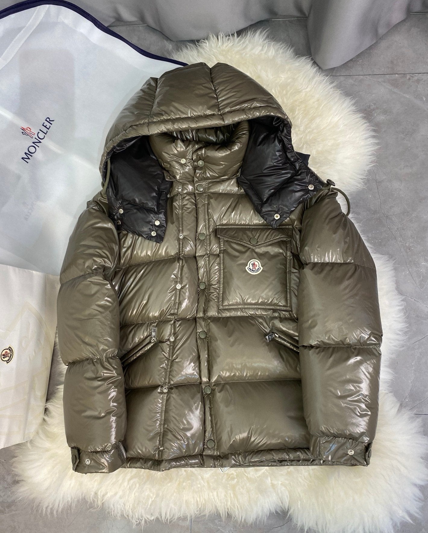 Moncler Karakorum Ripstop Hooded Down Jacket Khaki