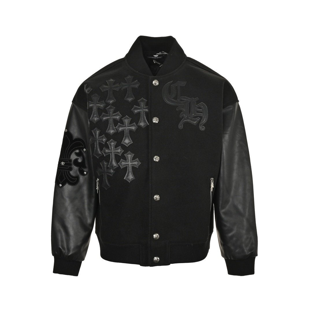 Chrome Hearts Letterman Varsity Cross Patch Jacket Black