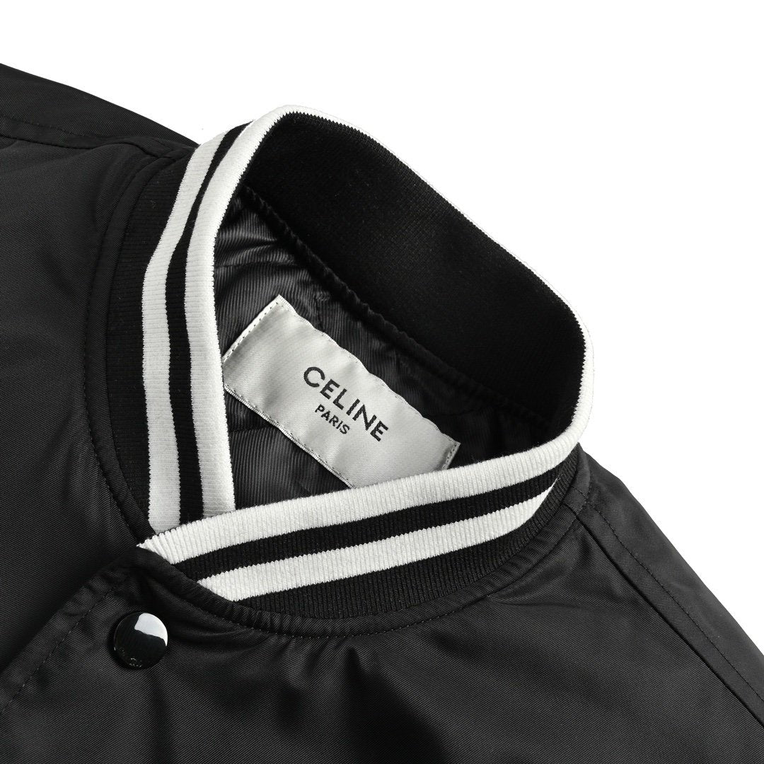 Celine Homme Teddy Logo-Appliquéd Satin Varsity Jacket Black