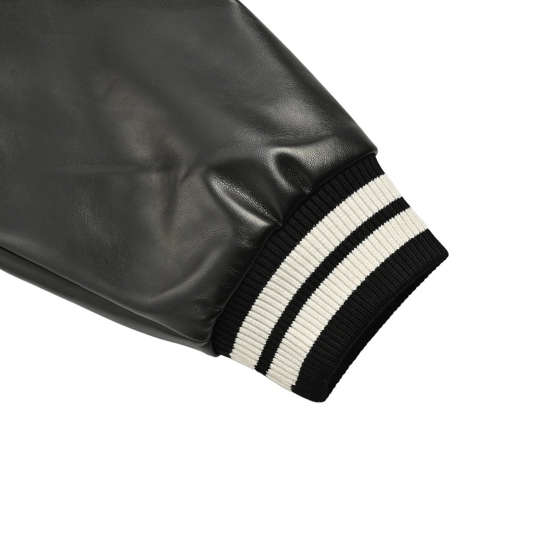 Burberry Checked Leather Sleeve Bomber Jacket
