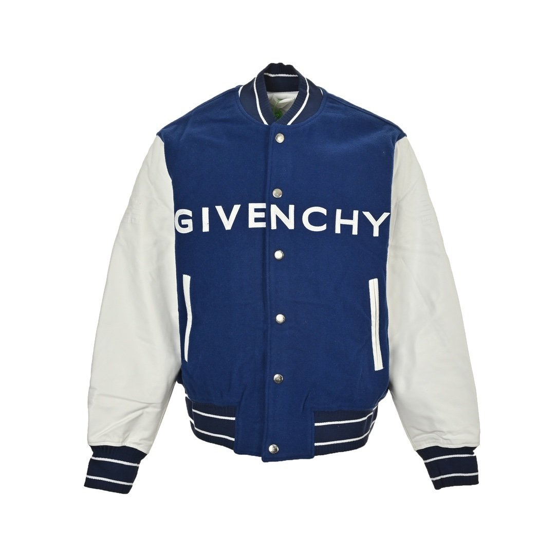 Givenchy Logo Jacket Varsity Jack In White Blue Leather