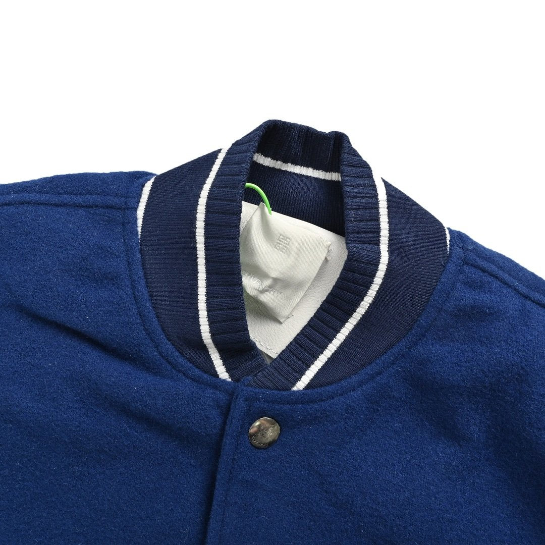 Givenchy Logo Jacket Varsity Jack In White Blue Leather