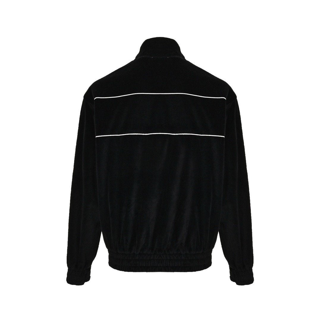 Celine Black Logo Embroidered Corduroy Cotton Zipped Bomber Jacket