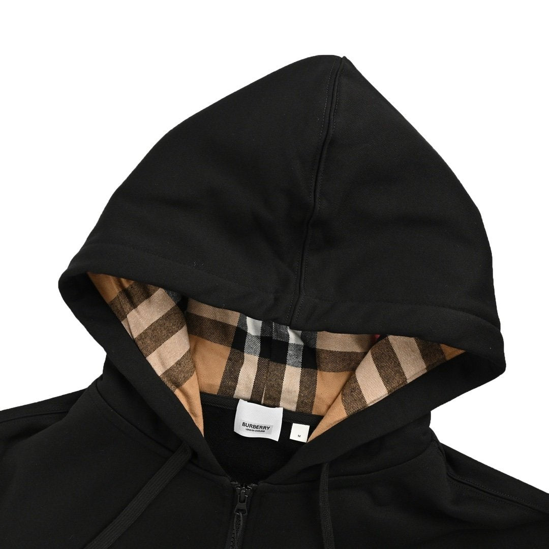 Burberry Hove Check Hood Embroidery Logo Zip Hoodie Black