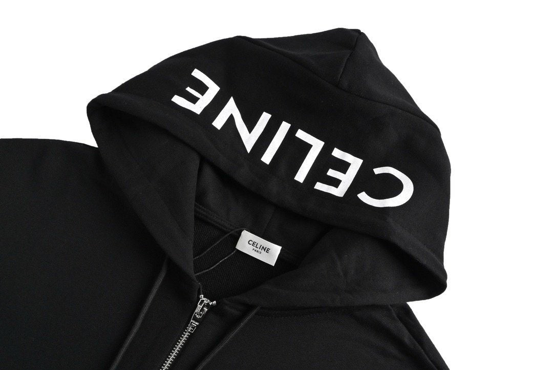 Celine Capuchon Logo Zip Up Black