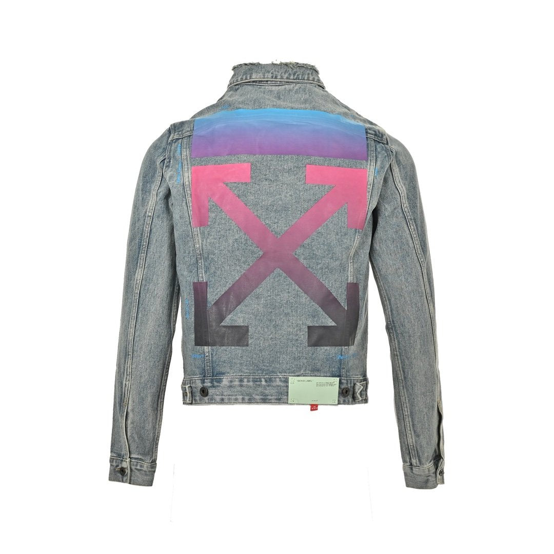 Off-White Vintage Printed Gradient Arrow Disstress Denim Jacket