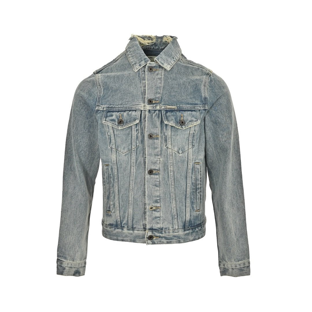 Off-White Vintage Printed Gradient Arrow Disstress Denim Jacket