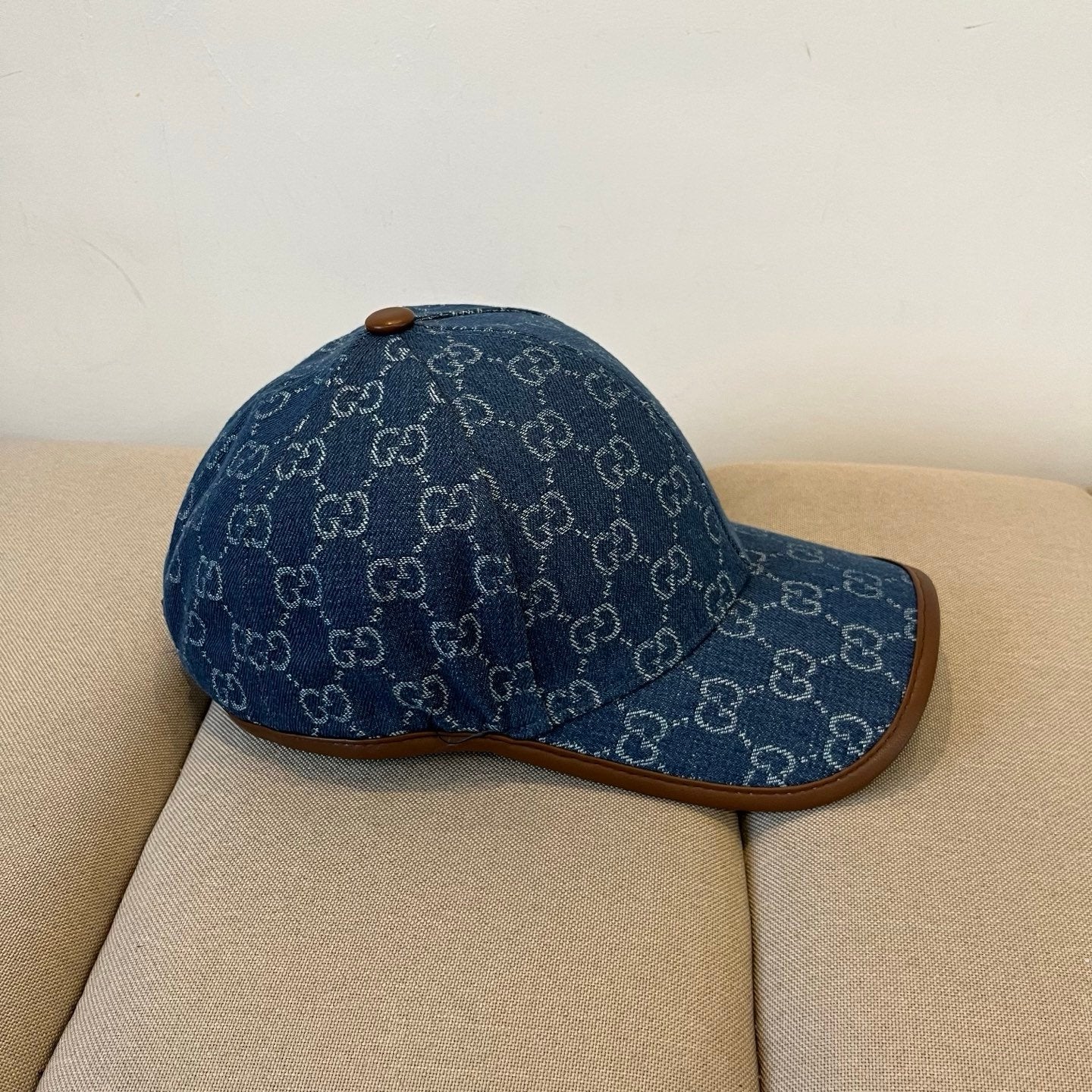 Gucci GG Denim Baseball Cap Blue White