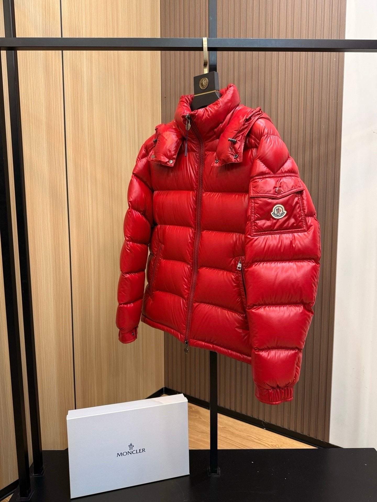 Moncler Maya Hooded Down Jacket Red