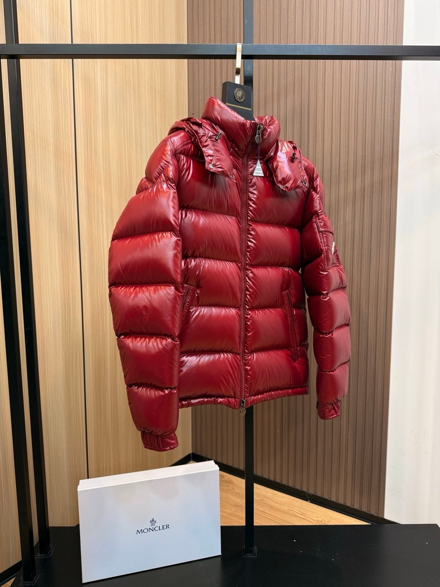 Moncler Maya Hooded Down Jacket Burgundy