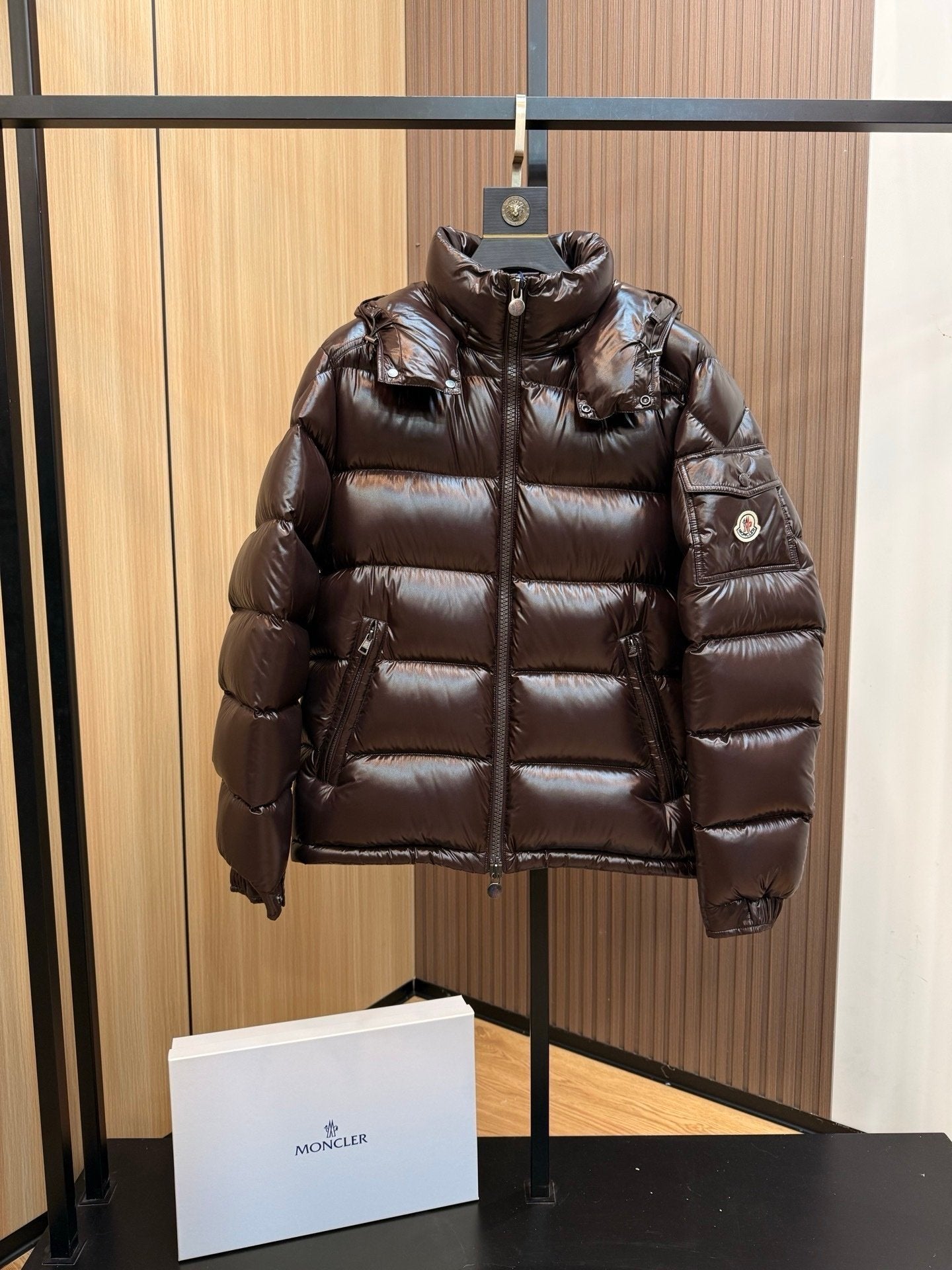 Moncler Maya Hooded Down Jacket Brown