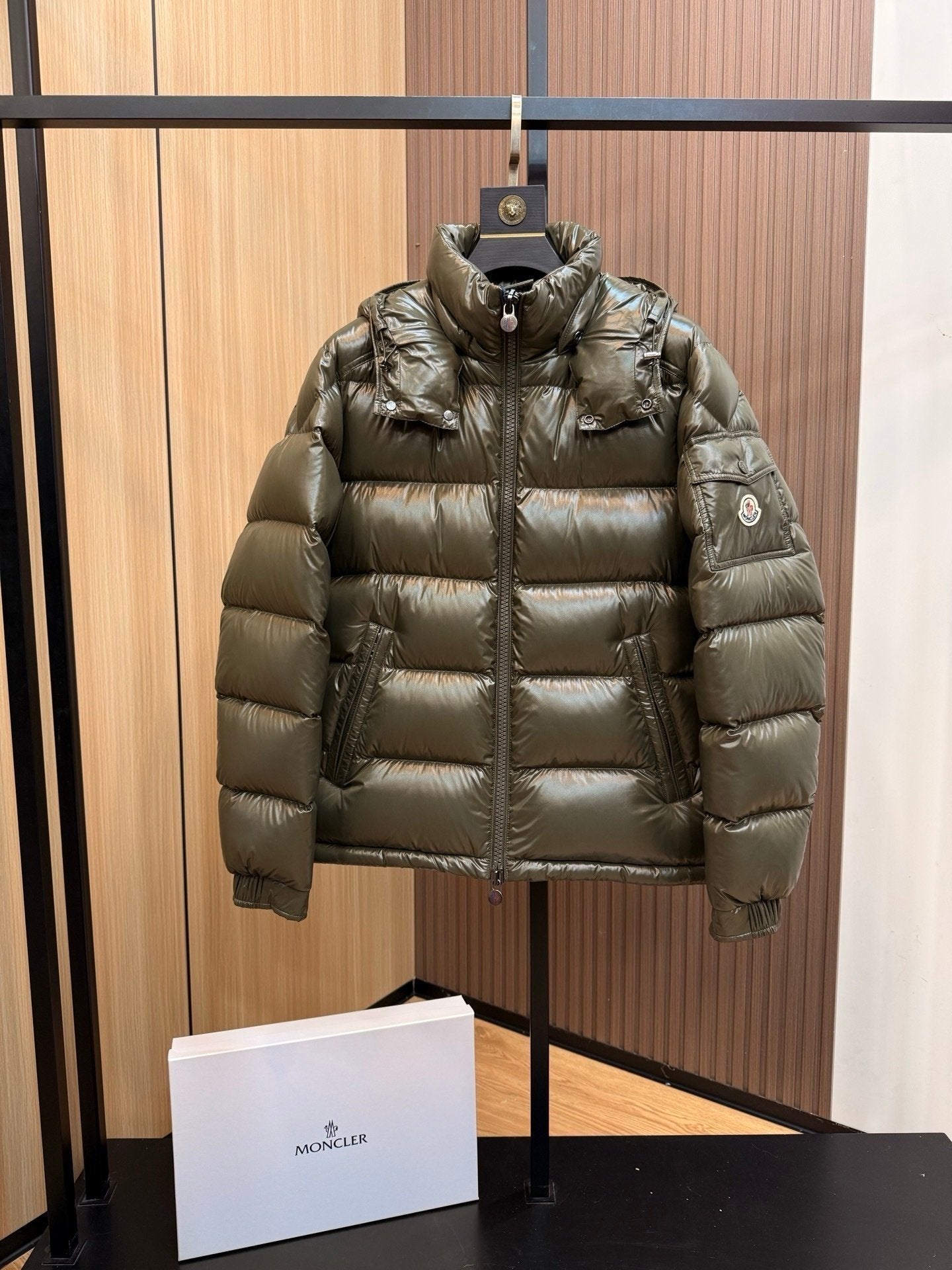 Moncler Maya Hooded Down Jacket Olive Green