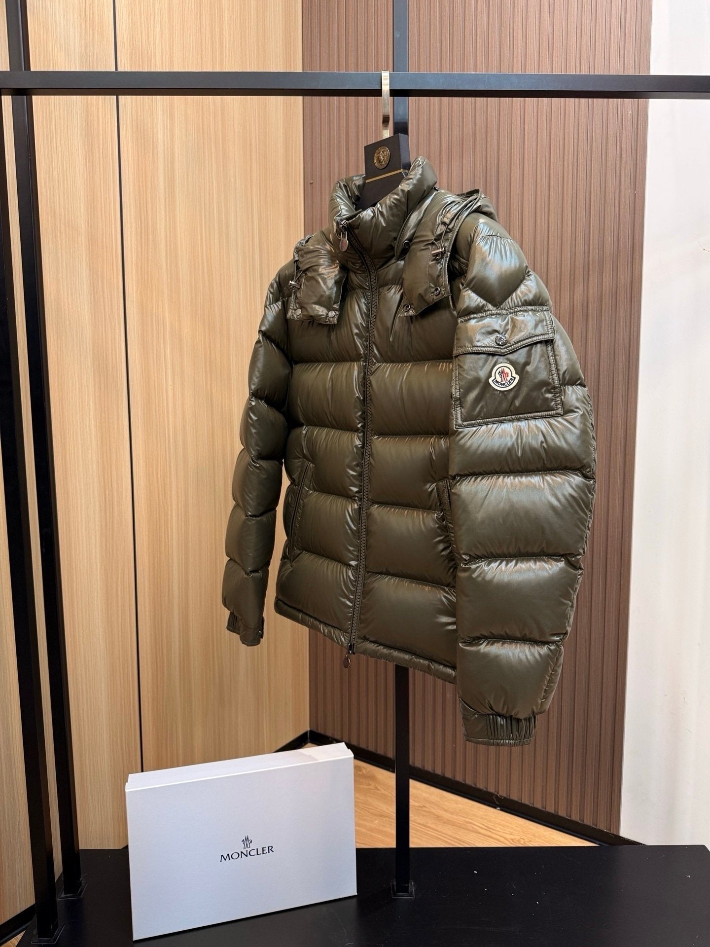 Moncler Maya Hooded Down Jacket Olive Green