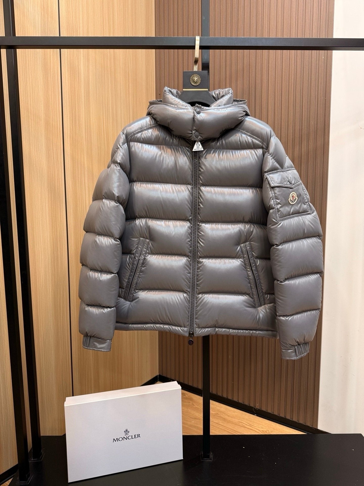 Moncler Maya Hooded Down Jacket Grey