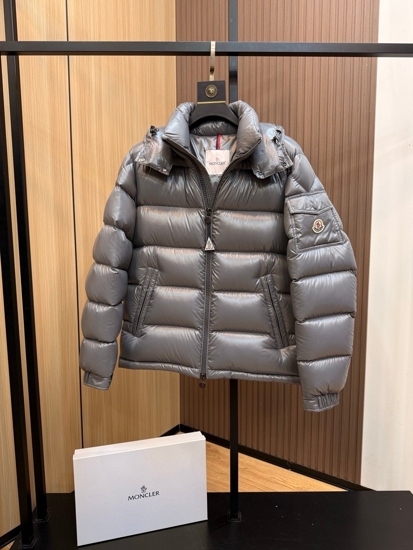 Moncler Maya Hooded Down Jacket Grey