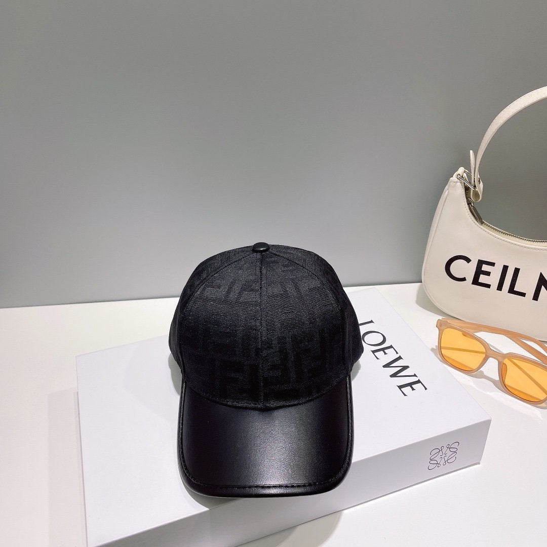 Fendi Monogram Leather Baseball Cap Black