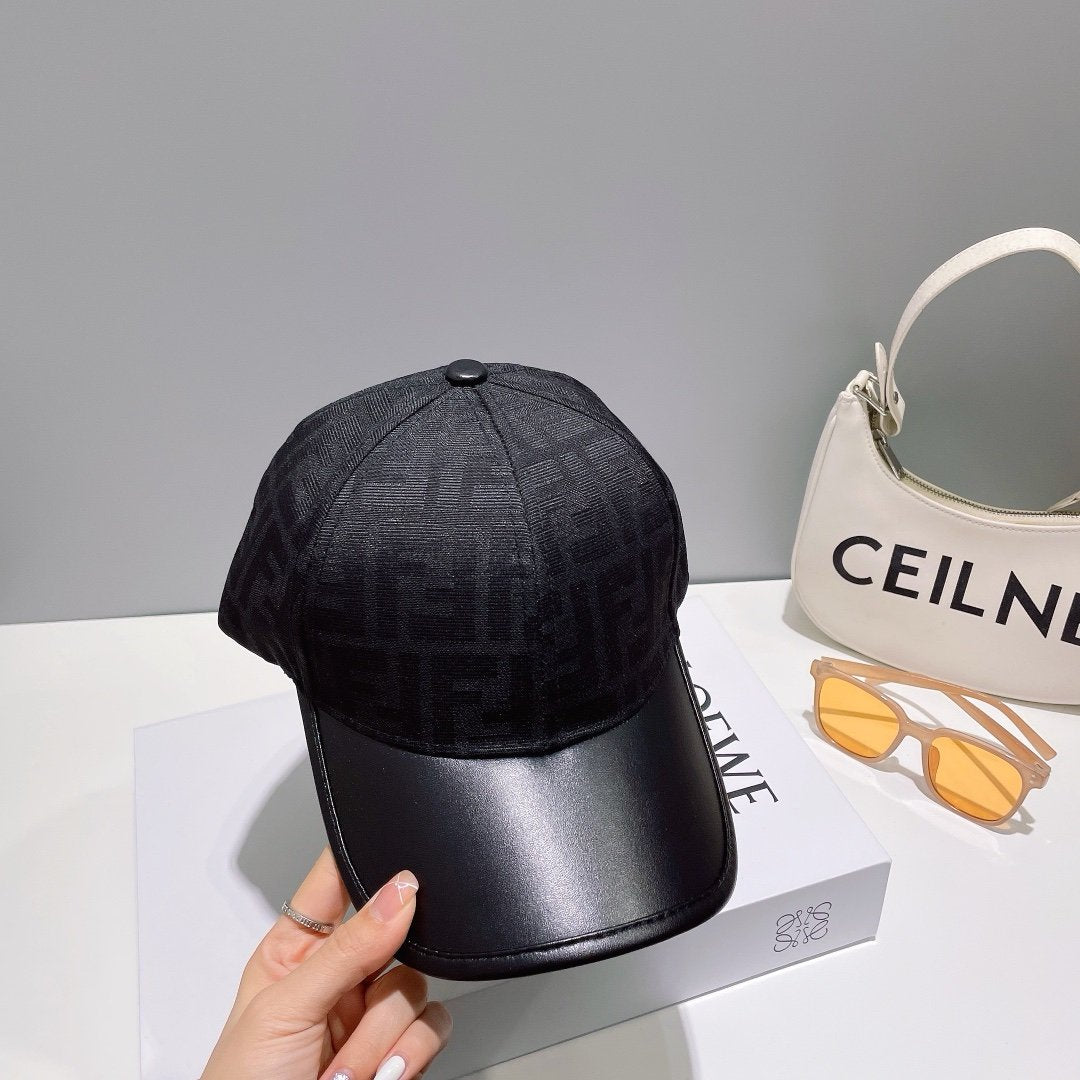 Fendi Monogram Leather Baseball Cap Black