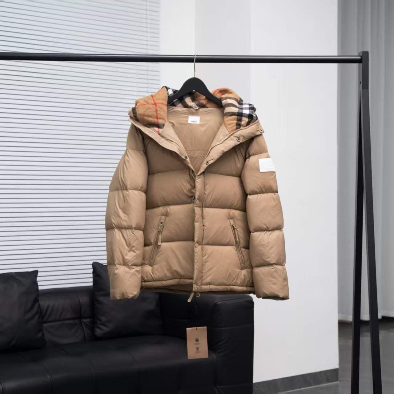 Burberry Lockwell Hooded Check Down Jacket Beige