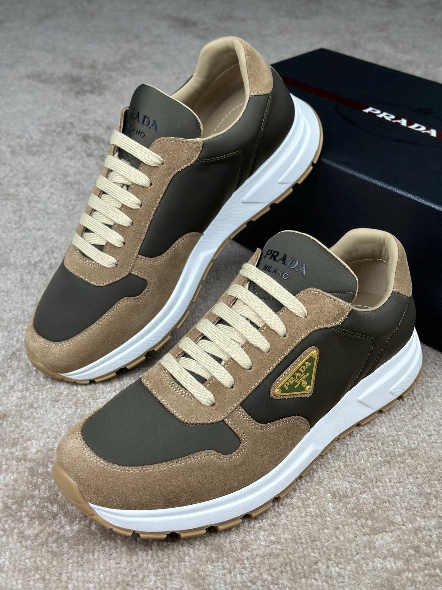 Prada Prax 01 Re-Nylon Beige Green Suede