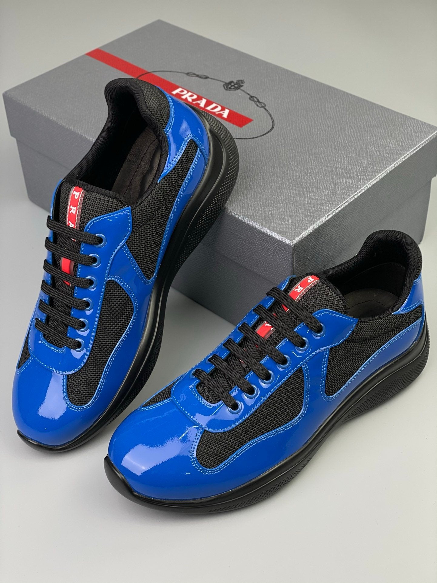 Prada Americas Cup Black & Blue Trainers Patent