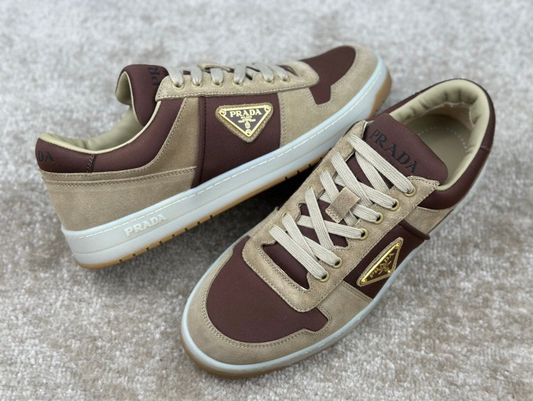 Prada Downtown Beige Suede & Re-Nylon