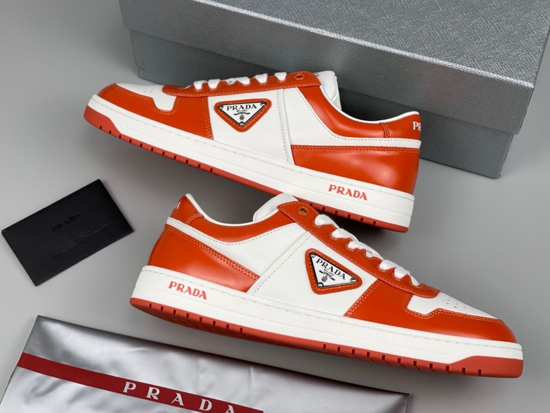 Prada Downtown Leather White Orange Re-Nylon