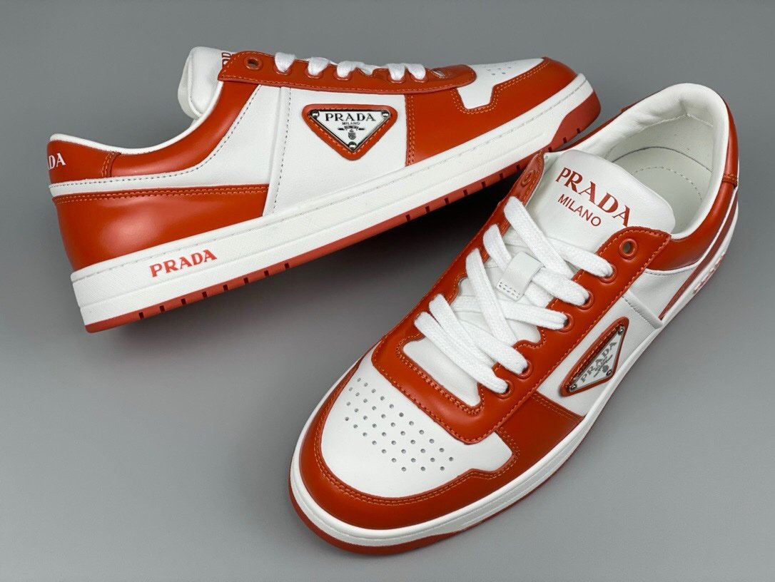 Prada Downtown Leather White Orange Re-Nylon