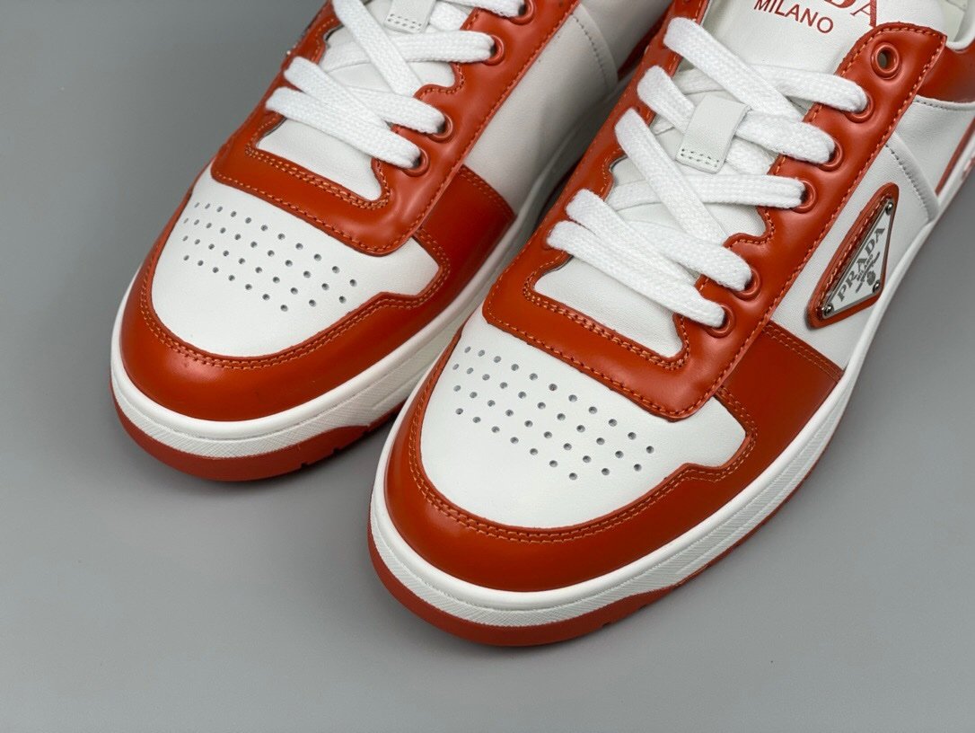 Prada Downtown Leather White Orange Re-Nylon