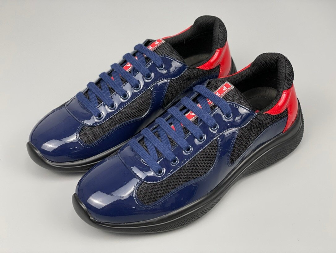 Prada Americas Cup Navy Black Red Patent Trainers