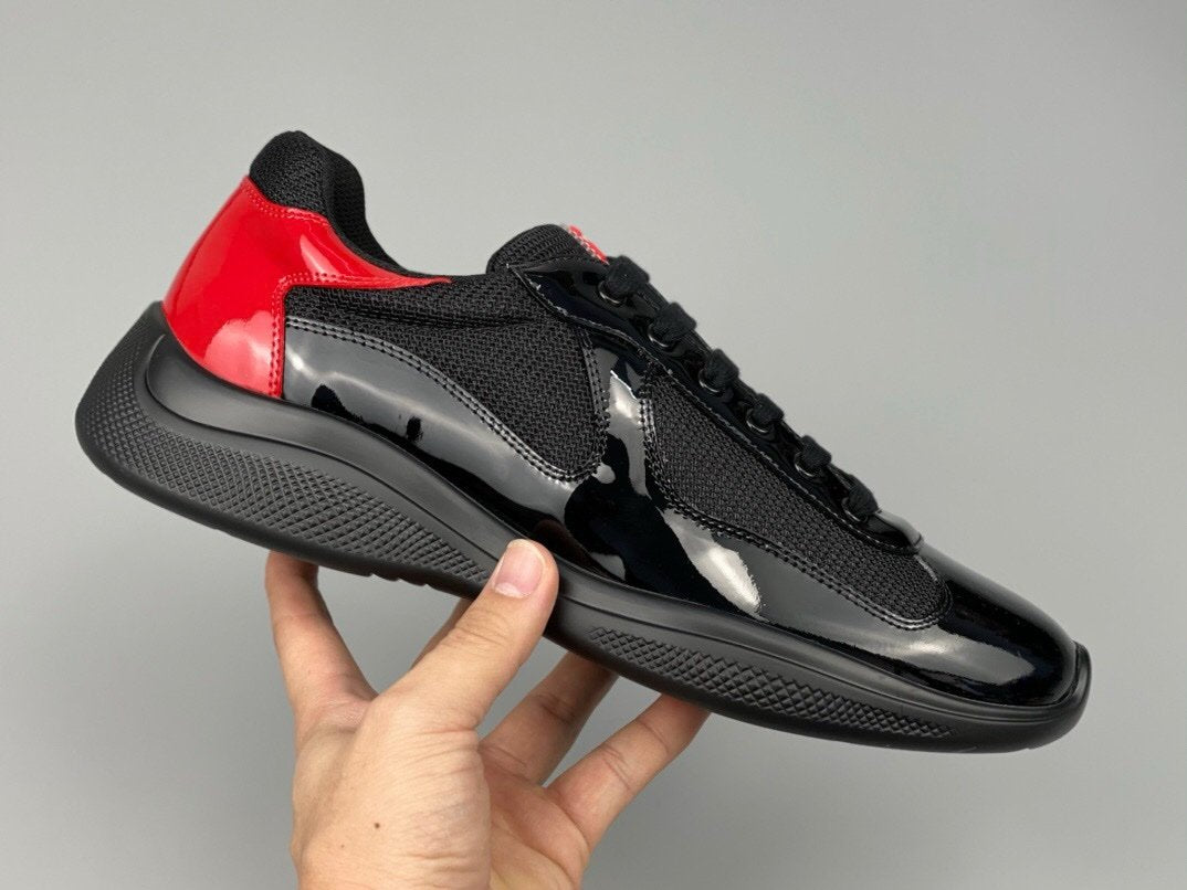 Prada Americas Cup Black Red Patent Trainers