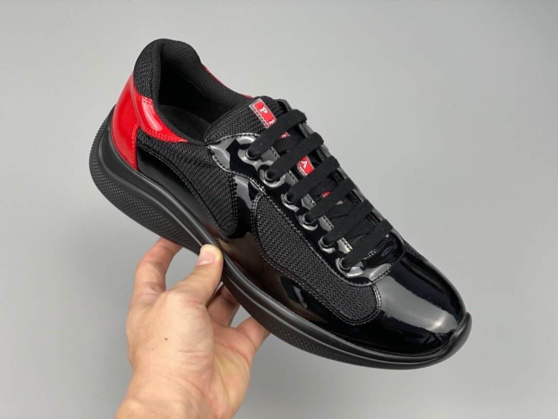 Prada Americas Cup Black Red Patent Trainers