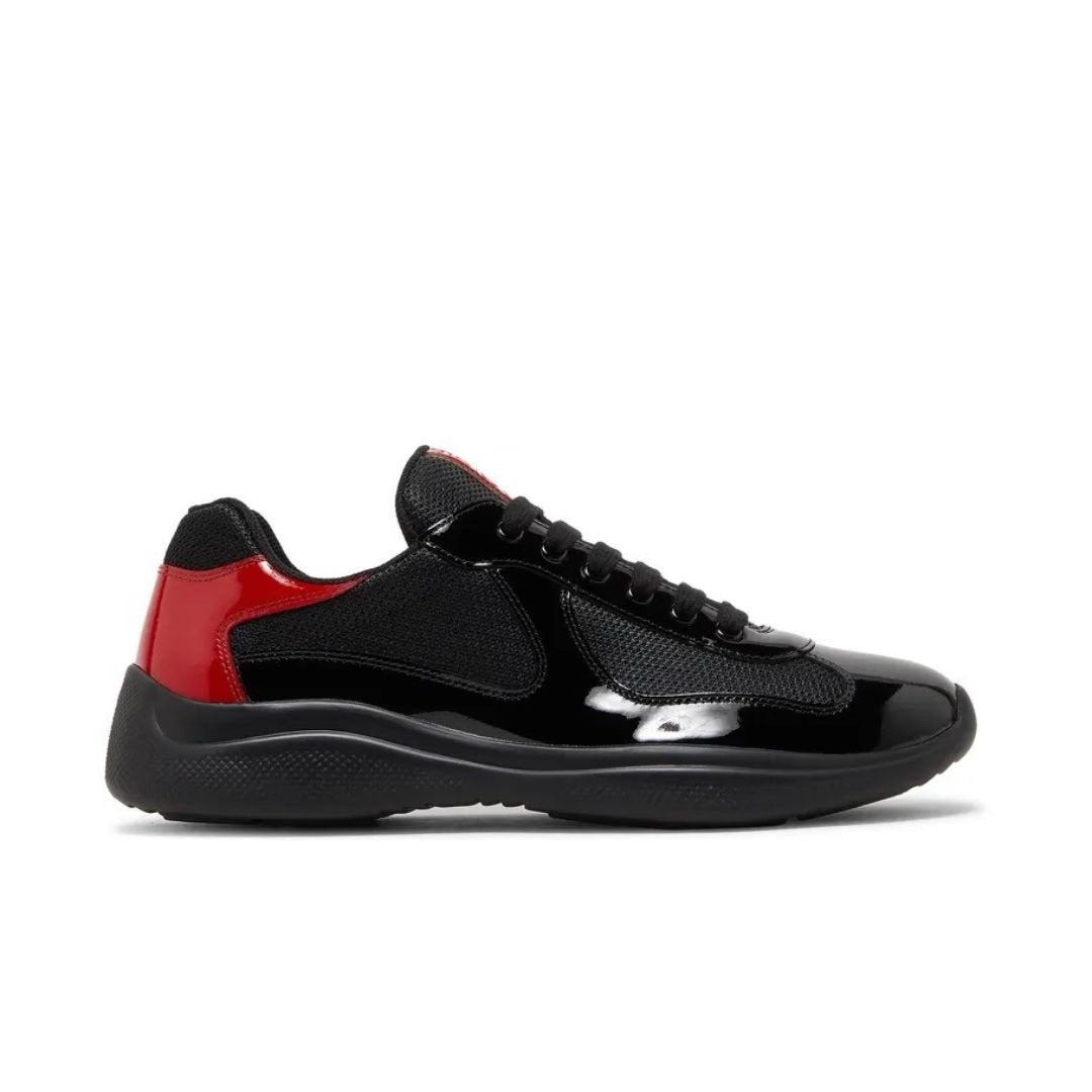 Prada Americas Cup Black Red Patent Trainers